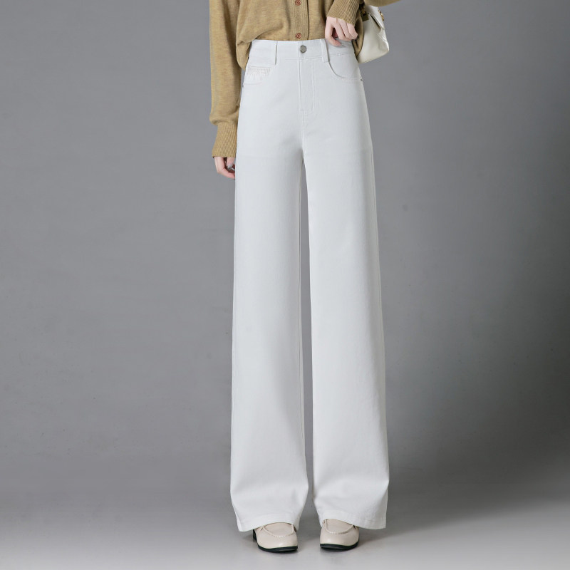 梦舒雅白色高腰窄版阔腿裤女2026新款垂感显瘦百搭时尚直筒牛仔裤