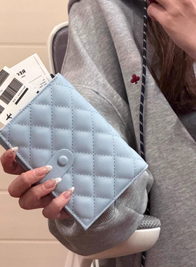 小红书同款小众设计蓝色菱格护照夹证件包防盗刷保护套旅行机票夹