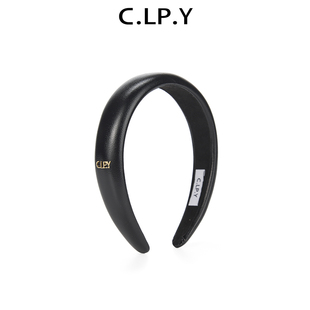 高颅顶简约百搭高级感发饰 C.LP.Y亮光皮质金属Logo发箍女不勒新款