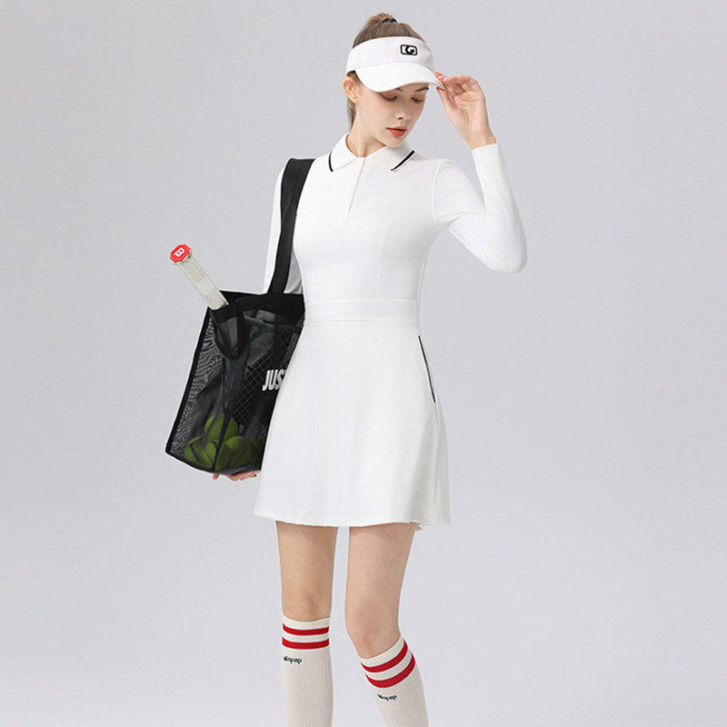网球服长袖连衣裙polo领两侧口袋修身显瘦高尔夫网球服送短裤,运动/瑜伽/健身/球迷用品,网球上装,淘宝优惠券,粉丝福利购,淘宝优惠卷