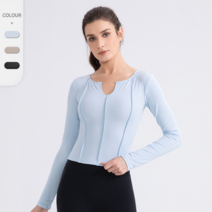 女瑜伽运动长袖紧身弹力显瘦跑步上衣T恤透气普拉训练健身服