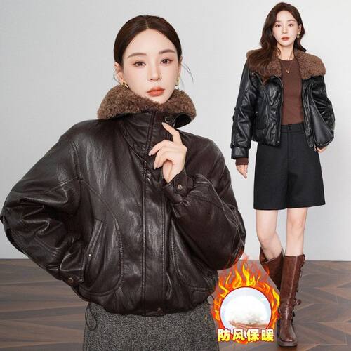 毛领皮衣新款2025宽松夹克海宁羊羔羽绒服真皮机车休闲外套女短款