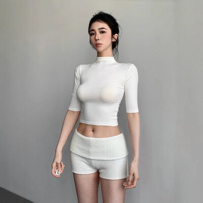 澳S家缘 sk*m平替！纯色塑形裸感无痕弹力短袖T恤女辣妹上衣外贸