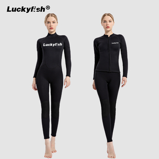 3MM连体潜水服女连体长袖加厚保暖贴身水母服冲浪衣冬泳泳衣