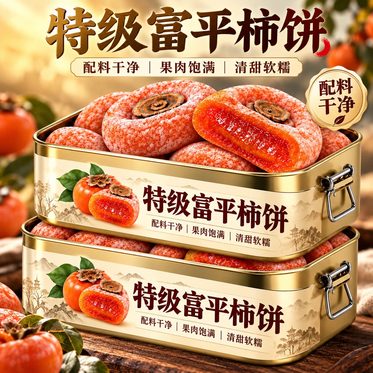 特级正宗富平柿饼官方旗舰店新货陕西流心柿子吊柿圆饼独立包装
