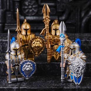 适用乐高魔兽世界暴风城联盟战士古代士兵重盔甲骑士积木人仔武器