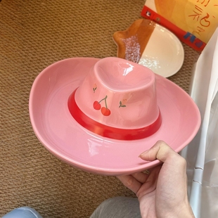 牛仔帽饺子盘带醋碟食品级陶瓷盘新家乔迁礼物分格早餐盘家用餐具