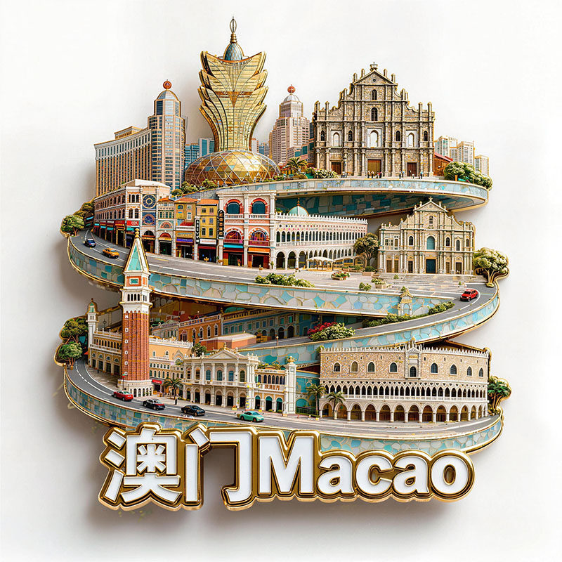 中国城市澳门金属冰箱贴浮雕工艺文创礼物旅游城市建筑景点纪念品