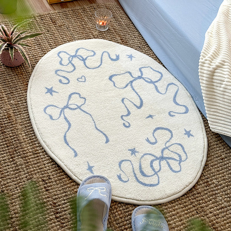 ins风椭圆形地毯蝴蝶结法式地垫衣帽间化妆台脚垫家用卧室床边毯,居家布艺,地毯,淘宝优惠券,粉丝福利购,淘宝优惠卷