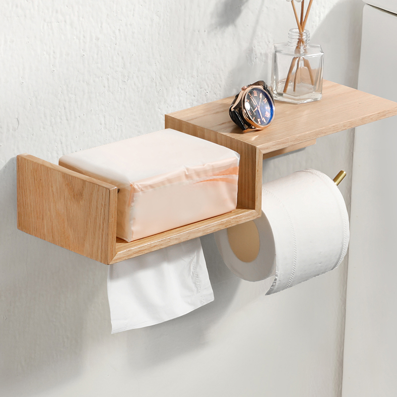 实木免打孔卫生间卷纸置物架挂壁式厕所卷纸洗手间厨房纸巾架收纳