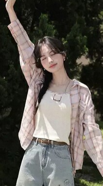 甜美风粉色格子衬衫ins开春翻领长袖宽松休闲遮肉防晒衬衣外套女