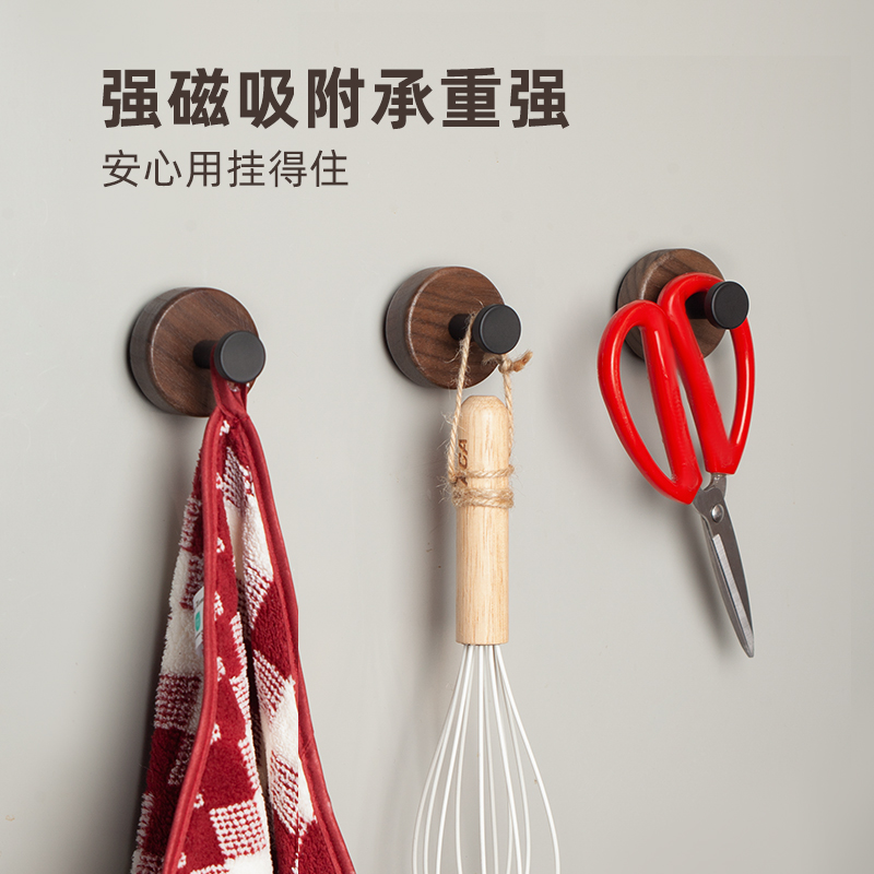 磁吸挂钩黑胡桃木挂钩入户门免打孔冰箱防盗门超强磁力固定吸铁石