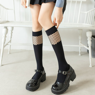 中筒袜渔网格拼接小腿袜薄款 显瘦JK制服袜子女ins潮学院风半截袜