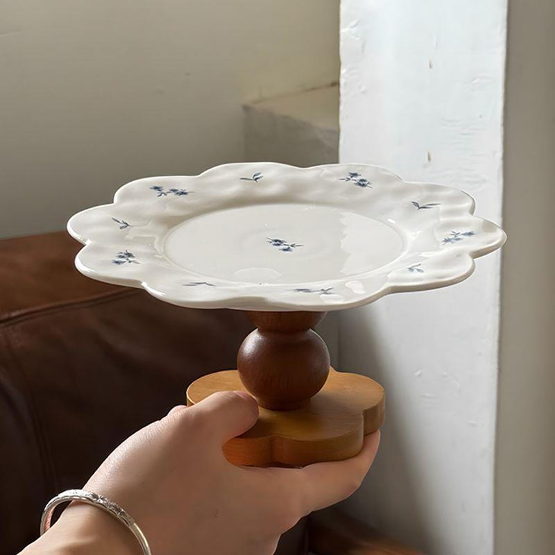 高脚水果盘子法式中古风花边蛋糕甜品碟餐桌客厅摆件ins托盘创意