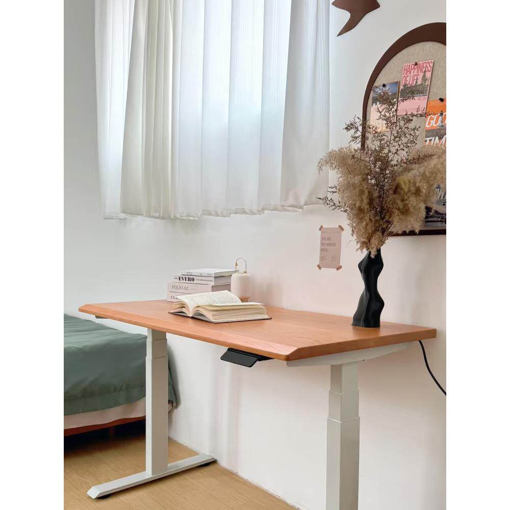 樱桃木实木电动升降桌家庭办公电脑桌站立工作台升降学习桌定制