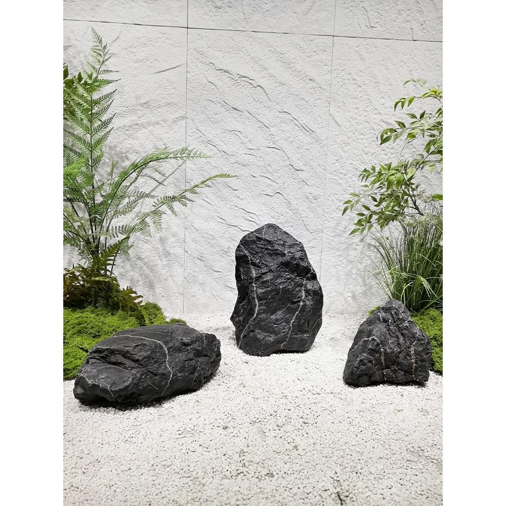 彷真石头摆件户外庭院黑山石造景装饰室内软装园林景观雕塑假山石