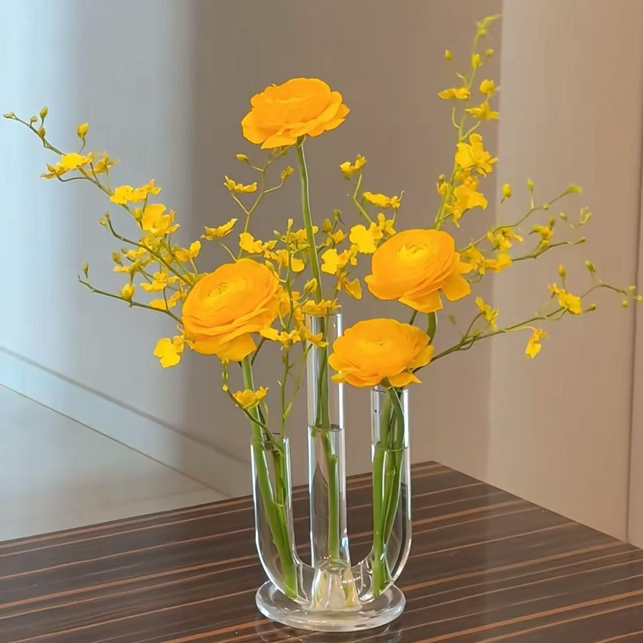 高透玻璃弯管花瓶小口径水培鲜花器培养皿简约艺术客厅摆件装饰品