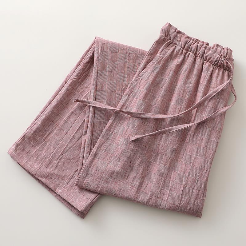 情侣格子睡裤男女纯棉布薄宽松可外穿休闲沙滩裤复古风直筒家居裤