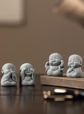 青砂石创意四不小沙弥可爱小和尚园艺鱼缸造景桌面茶宠茶玩摆件