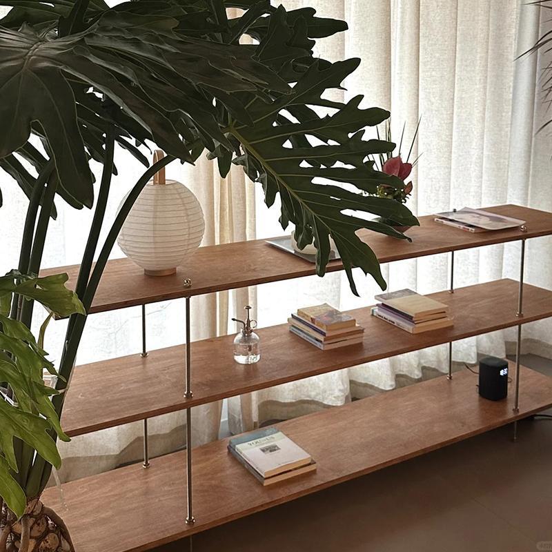 桦木置物架落地实木中古靠墙海洋板收纳展示架书架书柜杂志陈列架