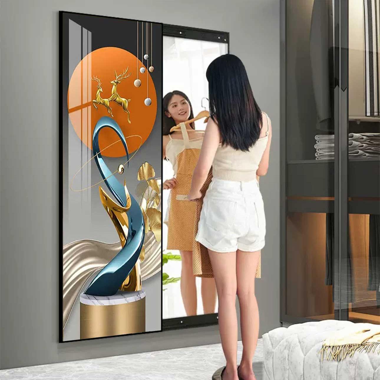 推拉全身镜2024新款试衣镜装饰画可关闭玄关家用隐藏式穿衣镜子画