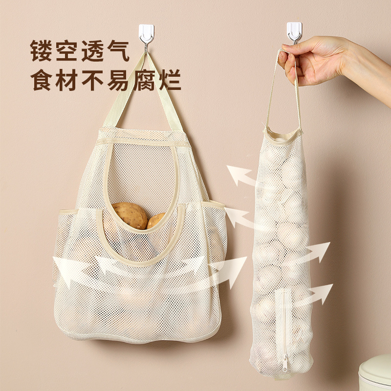 日本厨房家用果蔬网袋挂袋挂墙式收纳袋挂兜手提透气蔬菜袋子网兜