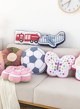 Flowering外贸卡通刺绣纯棉抱枕靠枕梅花形坐垫含芯汽车靠垫