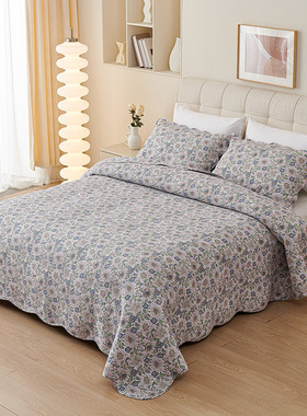 Flowering欧美外贸双面纯棉全棉夹棉床盖床单绗缝被三件套四季用
