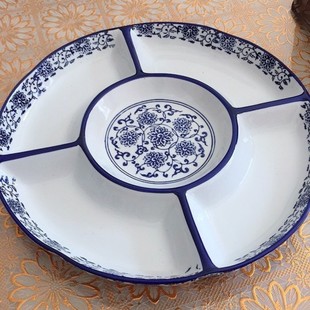 青花瓷陶瓷五格餐厅拼盘大号盘子分格家用干果盘饭店水果盘餐具