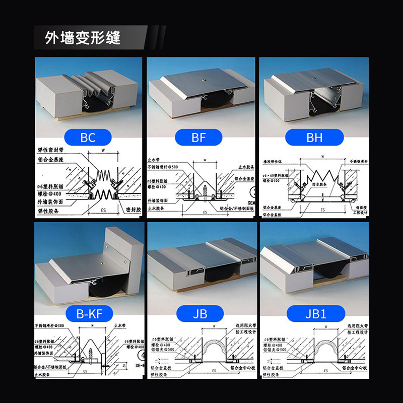 铝合金不锈钢建筑屋面变形缝伸缩缝盖板橡胶止水带阻火带胶条填缝