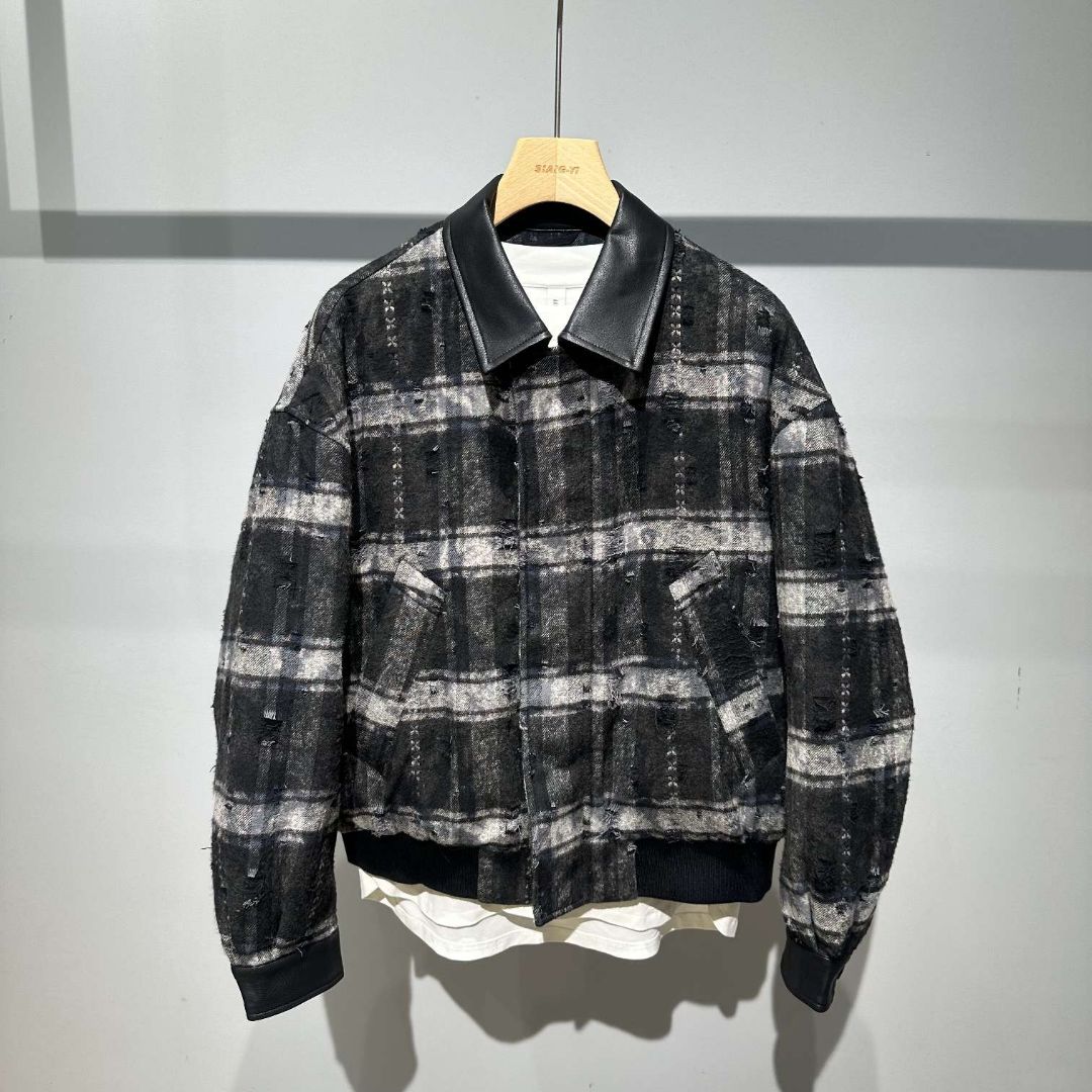 格子轻薄羽绒服外套男士翻领夹克