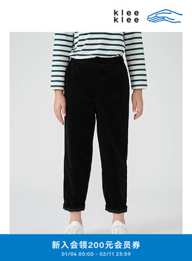 klee klee春童装男女同款环保棉可爱简约大方灯芯九分裤绒锥裤