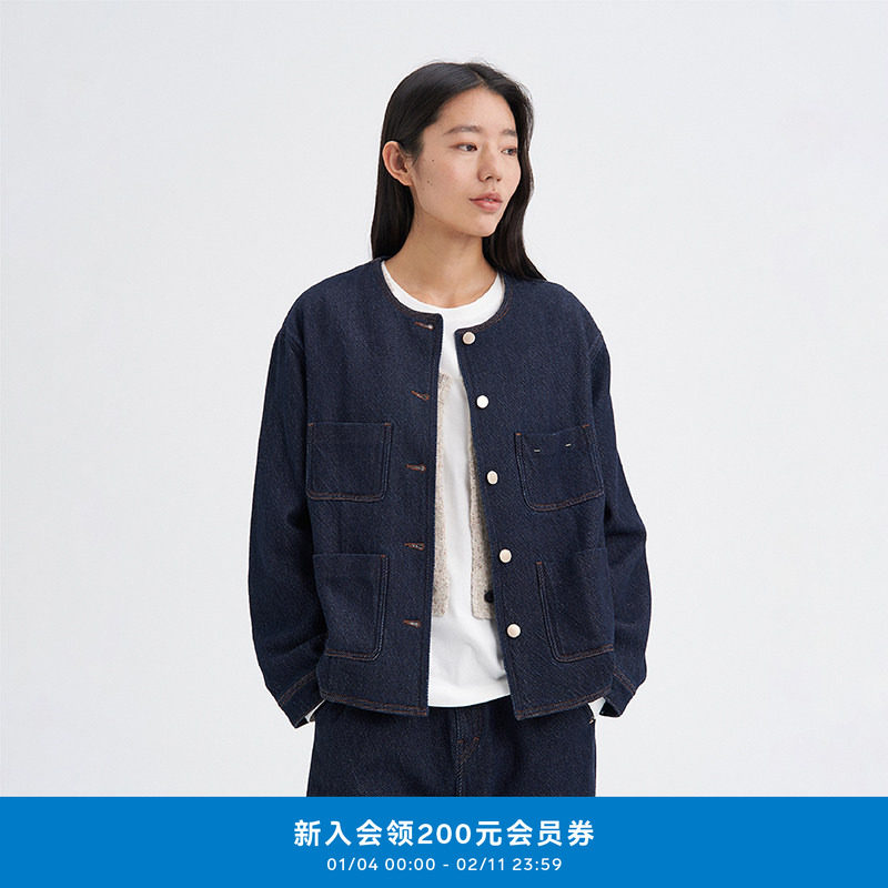 klee klee25冬新款女装通勤重磅圆领宽松复古牛仔外套K0253JA10,女装/女士精品,短外套,淘宝优惠券,粉丝福利购,淘宝优惠卷