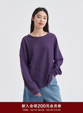 klee klee秋冬女装纸纱针织布宽松休闲落肩长袖T恤K0253TS04