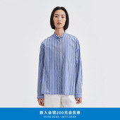 职场环保棉条纹宽松休闲牛仔衬衫 klee klee秋冬女装 K0253BL04