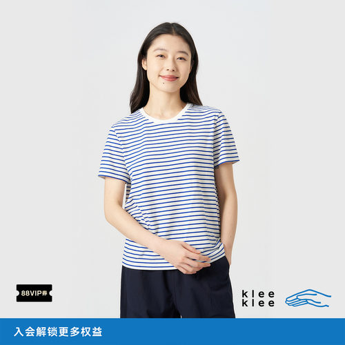 kleeklee女士环保棉条纹T恤夏季