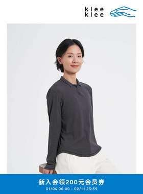 klee klee2026早春新款女装环保棉立领显瘦针织Polo衫K0261TS02