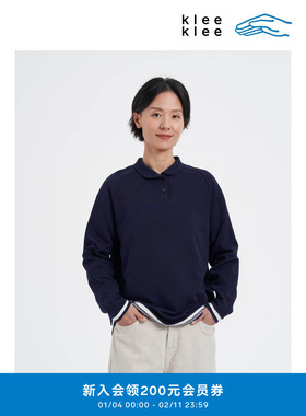 klee klee2026早春新款女装环保棉小翻领直身针织卫衣K0261HO01