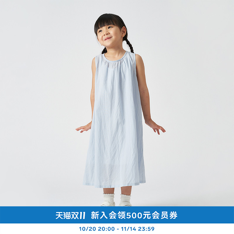 kleeklee绉纱棉布无袖连衣裙