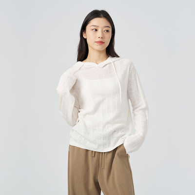 kleeklee亚麻棉条感针织连帽衫