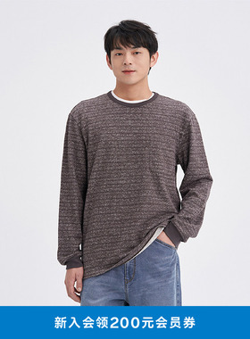 klee klee秋冬男装棉薄毛圈暗条宽松休闲经典长袖T恤K1253TS07