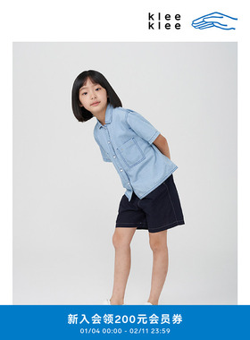 klee klee夏女童泡泡纱纸袋花边腰系带可爱活力休闲短裤