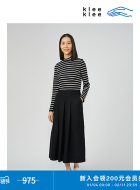 klee klee女半身裙 环保棉羊毛针织呢半裙黑色
