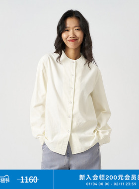 klee klee 25春女装环保棉条绒单穿内搭小V领白衬衫K0251BL05