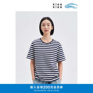 T恤K0253TS06 全程认证环保棉条纹宽松休闲短袖 klee klee春女装