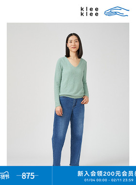 klee klee女装环保棉亚麻圈针织套头衫v领套头T恤K0221KT01