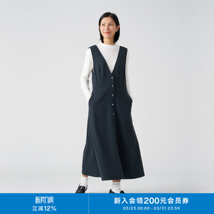 klee 环保棉羊毛针织布气质V领纽扣收腰背带裙连衣裙 klee秋冬女装