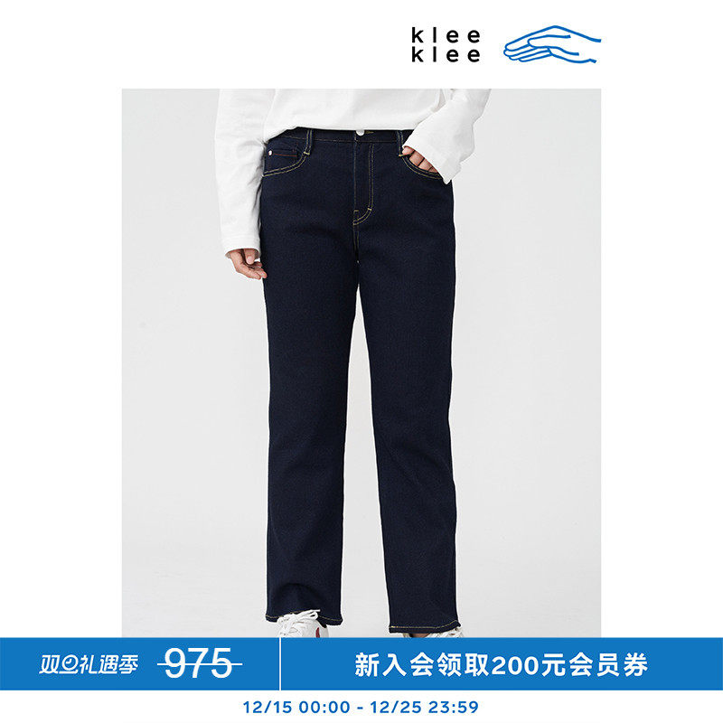 kleeklee起绒牛仔微喇裤