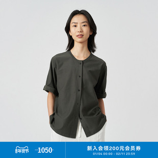 klee klee25春女装环保棉斜纹针织布休闲简约圆领衬衫K0251BL04