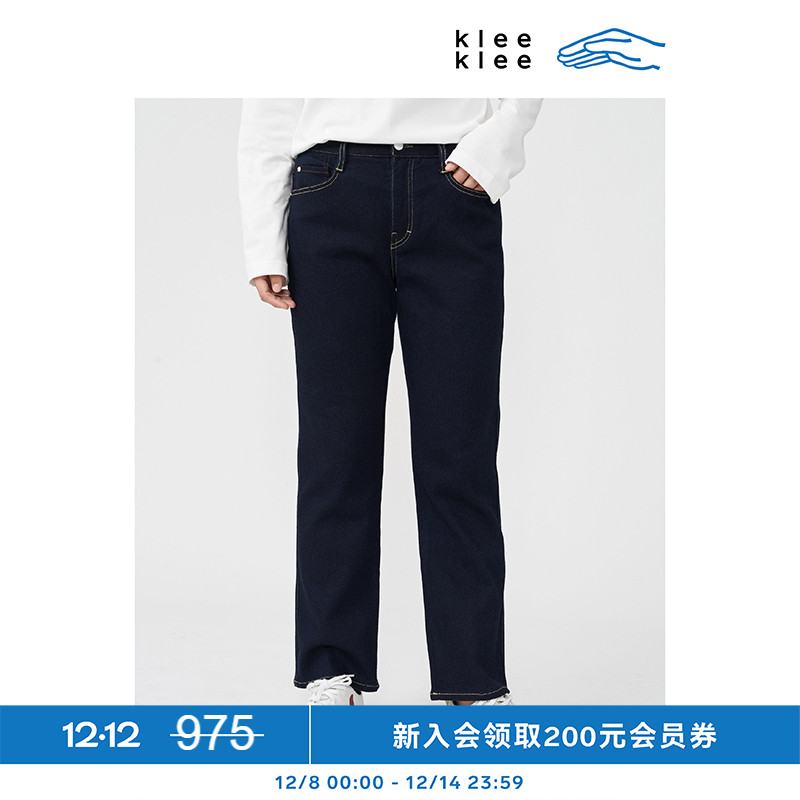 kleeklee起绒牛仔微喇裤